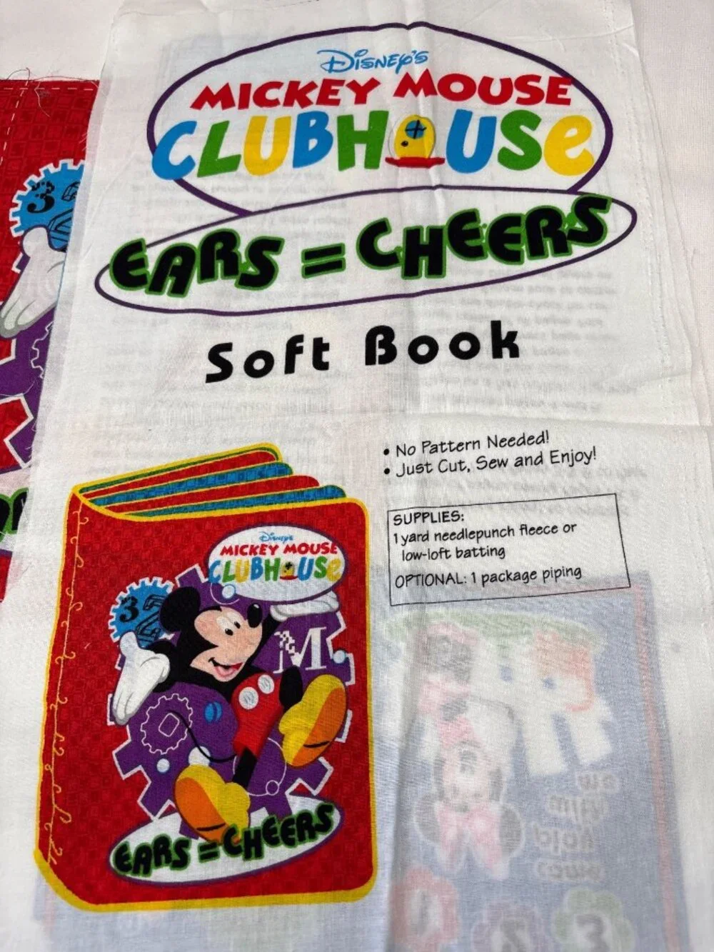 Disney Mickey Mouse Clubhouse Soft Book Fabric Panel DIY Ears=Cheers Kids Craft